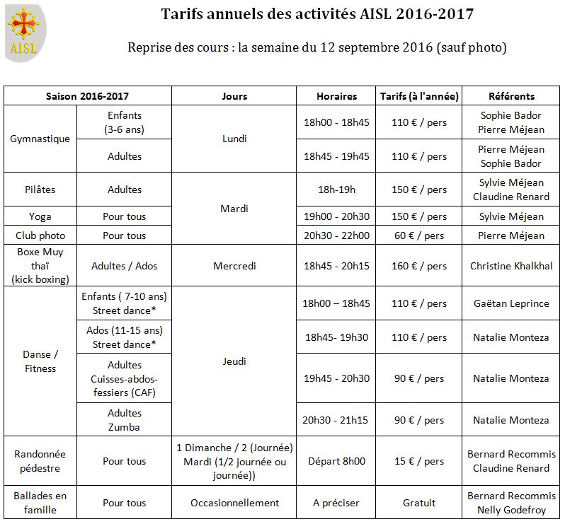 Grille tarifaire 2016